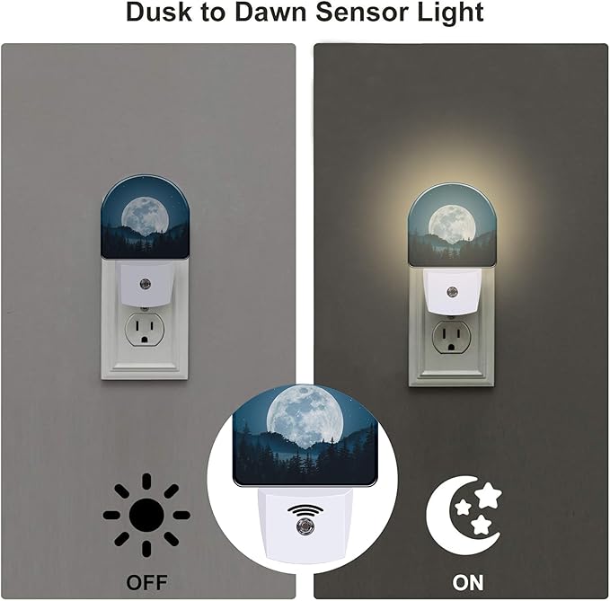 Full Moon and Misty Forest Night Light Plug into Wall, Starry Sky and Forest Dusk to Dawn Night Light,0.5w Energy Saving Sleep Friendly Nightlights for Kids Boys Girls Home Decor