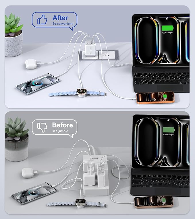 USB C Wall Charger Block, 2Pack 60W 5-Port C Charger Fast Charging Block PD Power Adapter +QC 3.0 Multiport Type C Box Brick Cube USB A Wall Plug for iPhone 15/16/17 Pro Max Plus, iPad,Samsung Galaxy