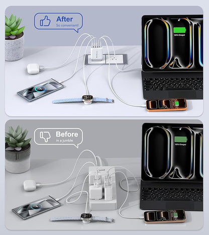 USB C Wall Charger Block, 2Pack 60W 5-Port C Charger Fast Charging Block PD Power Adapter +QC 3.0 Multiport Type C Box Brick Cube USB A Wall Plug for iPhone 15/16/17 Pro Max Plus, iPad,Samsung Galaxy