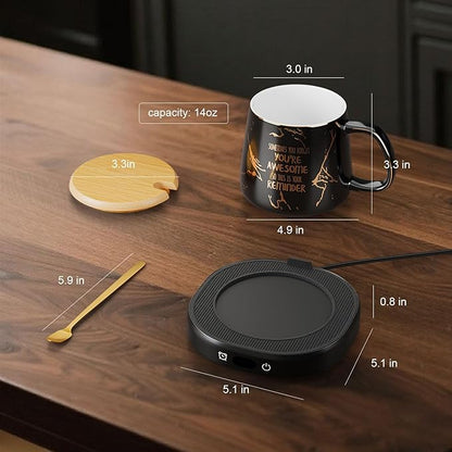 Coffee Mug Warmer, You are Awesome Mug with Coffee Warmer Set, Electric Coffee Cup Warmer for Desk 8H Auto Shut Off, Tea Beverage Warmer with 4 Temperature Setting, Birthday Christmas Women Man Gifts