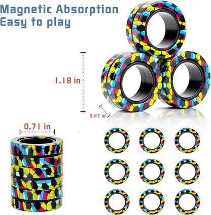 Magnetic Rings Fidget Toys Pack, Idea ADHD Fidget Toys, Adult Fidget Spinner Rings for Anxiety Relief Therapy, Great Gift for Adults Teens Kids 12 14 Years Old (9PCS)