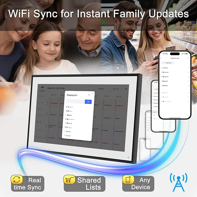 10.1 Inch Smart Digital Calendar & Chore Chart Full HD Touchscreen Display WiFi Sync Electronic Planner for Family Schedules Includes Desk Stand Streamline Home Organization Gift for mother mom women