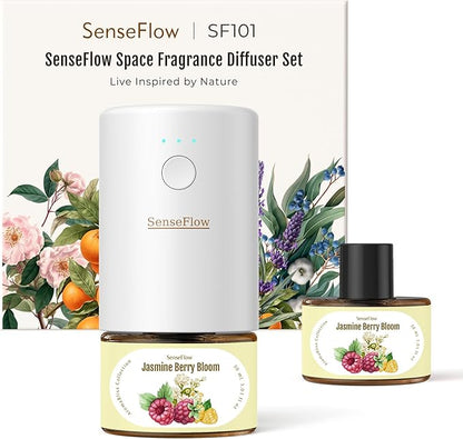 SF101 Pro Plug In Air Freshener, Waterless Essential Oil Diffuser, Non-Toxic Aroma Diffuser, Adjustable 120-Day Natural Scent Mist, Covers 1000 Sq Ft- Free 30ml Jasmine Berry Bloom