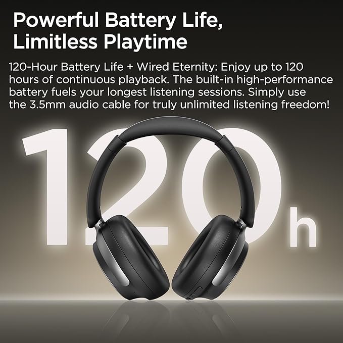 Hybrid Active Noise Cancelling Headphones: Wireless Over Ear Bluetooth 6.0 Headphones, 120H Playtime Lightweight Bluetooth Headset with Mic, Hi-Fi Deep Bass, Foldable for Travel, Work, Home Office