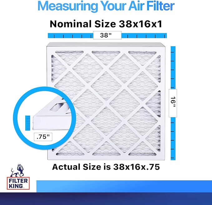 Filter King 38x16x1 Air Filter | 4-PACK | MERV 8 HVAC Pleated A/C Furnace Filters | MADE IN USA | Actual Size: 38 x 16 x .75"