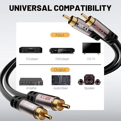 RCA Cable 35FT, 2RCA Male to 2RCA Male Stereo Audio Cable,【Oxygen-Free Copper, Hi-Fi Sound, Double Shielded】2 RCA Car Audio Subwoofer Cord for Home Theater, HDTV, Amplifier, Hi-Fi System, Speaker