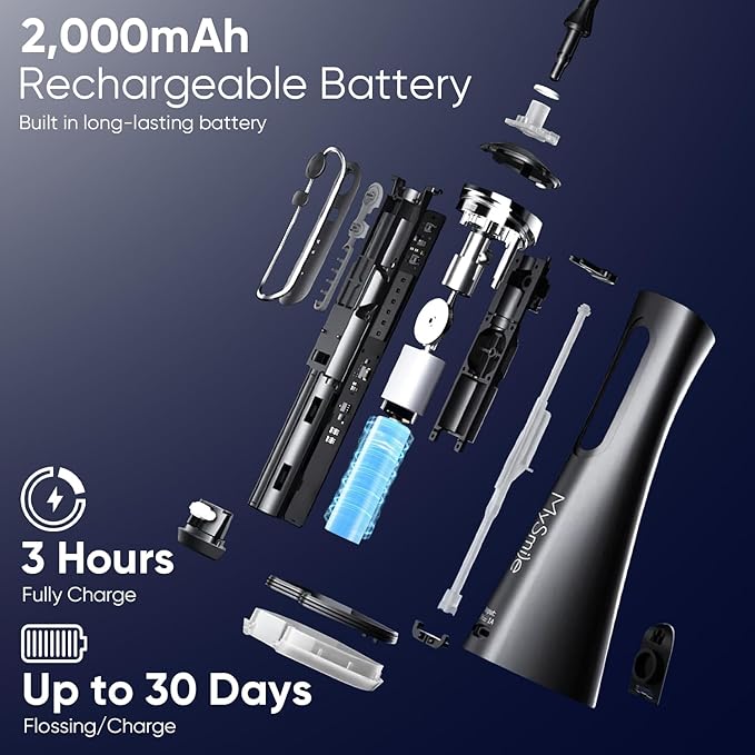 MySmile LP211 Cordless Water Flossers, Portable Rechargeable Oral Irrigator for Teeth Cleaning, 5 Cleaning Modes, IPX7 Waterproof, 8 Replacement Tips and a Storage Pouch (Midnight Black)