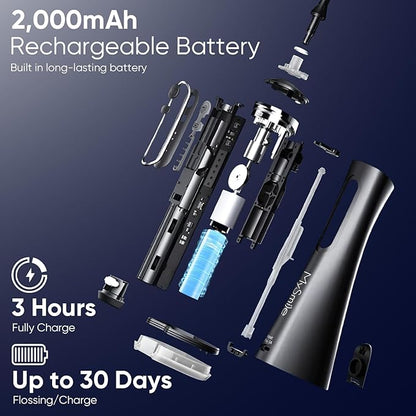 MySmile LP211 Cordless Water Flossers, Portable Rechargeable Oral Irrigator for Teeth Cleaning, 5 Cleaning Modes, IPX7 Waterproof, 8 Replacement Tips and a Storage Pouch (Midnight Black)