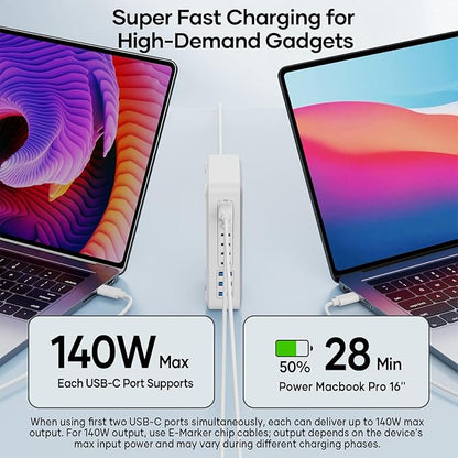 Charging Station for Multiple Devices 500W, 10 Ports Charging Blocks for Laptops/Tablets/Cellphones, 140W Max GaN Charger Super Fast Charging for MacBook, Ipad, iPhone, Power Adapter for Travel
