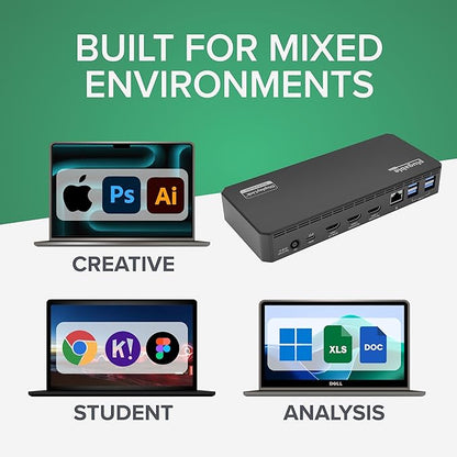Plugable USB C Triple Display Docking Station | 100W PD, 3x HDMI (1x 4K 30Hz, 2x 1080p 60Hz), 6x USB 5Gbps Ports | Windows, macOS, ChromeOS Compatible - Enhance Productivity with Multi-Monitor Support