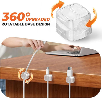 Yocice 12Pack Rotatable Cord Organizer,Spring Cable Clips Desk Cable Management Cord Holder Adhesive Phone Charger Cord Clips for Home Office Car Wall Nightstand Accessories, Clear