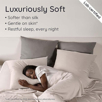 Bambaw California King Cooling Sheets Set 4pcs – 100% Viscose Derived from Bamboo Sheets Extra Deep Pockets, Soft & Breathable Bedding Set, Fits Up to 16'' with Elastic Corner Straps (Sand)