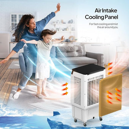 ROVSUN 2300CFM Portable Air Cooler, 7.9Gal/30L Evaporative Swamp Cooler, 3-IN-1 Cooling Fan with Remote Control, 12H Timer & 4 Ice Box, 3 Speeds, Humidifying Oscillating Fan for Indoor or Outdoor