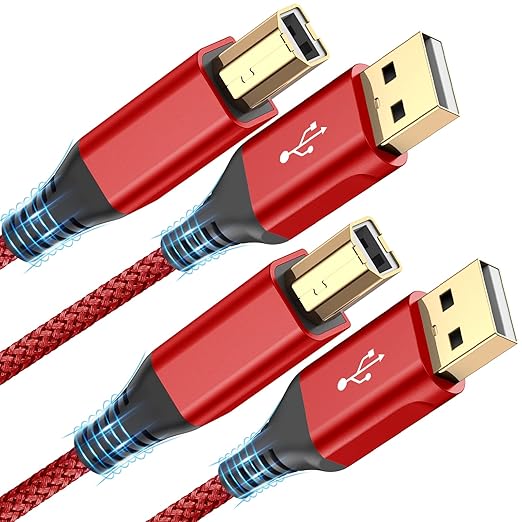 sweguard Printer Cable 10ft, USB 2.0 Type A Male to B Male Printer Scanner Cord High Speed Compatible with HP, Canon, Dell, Epson, Lexmark, Xerox, Samsung and More -Red