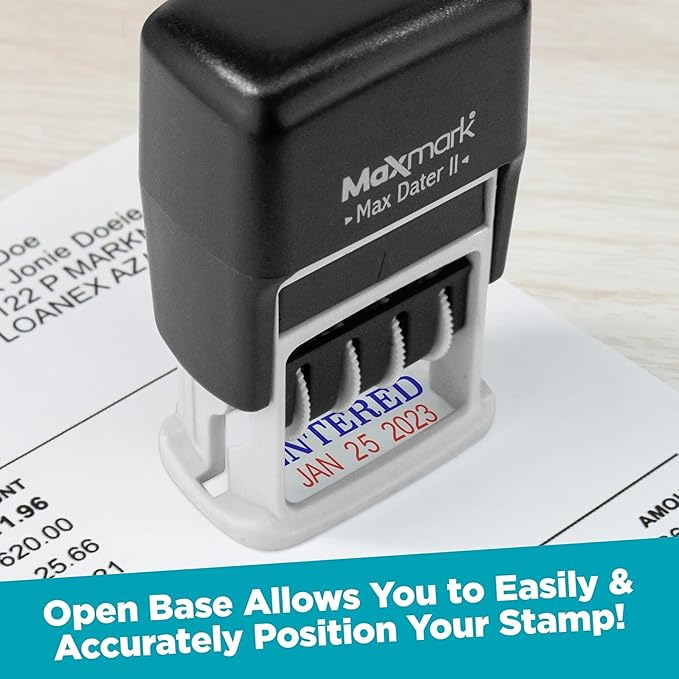 MaxMark Self-Inking Rubber Date Office Stamp with Denied Phrase & Date - Black Ink (Max Dater)