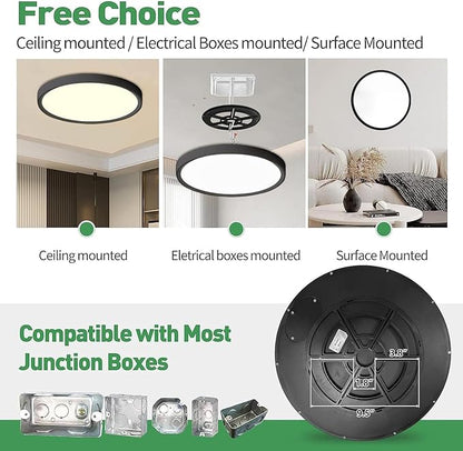 15.8 Inch Dimmable LED Flush Mount Ceiling Light, 32W, 3480LM, 3000K/3700K/4000K/5000K/6000K, Round Flat Panel Low Profile Ceiling Light Fitures for Hallway, Kitchen, Bedroom, 4PK Black