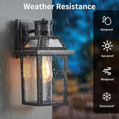 Motion Sensor Outdoor Wall Lights, Porch Light Outdoor 3 Lighting Modes, Dusk to Dawn Exterior Light Fixture, Waterproof, Outside Lights for House Front Door Patio Garage 1 Pack (Black)