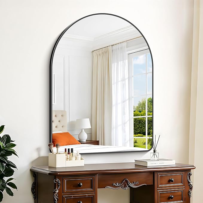 GLASHOM Arched Bathroom Mirror, 36"x48" Black Arched Mirror for Bathroom, Wall Mounted Mirror, Black Vanity Wall Mirror w/Metal Frame for Bedroom, Entryway, Living Room, Vertically Hanging