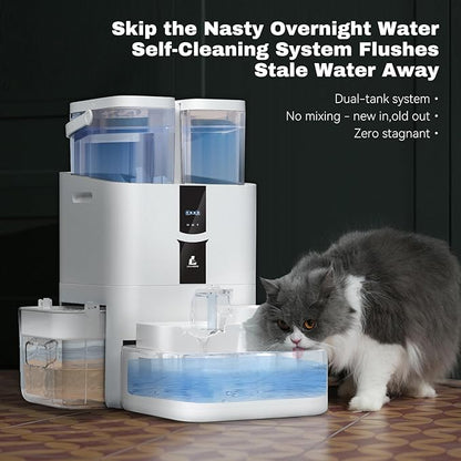 Automatic Cat Water Fountain 10L/338oz Self Filling and Cleaning, Pet Water Dispenser with Filter System for Dogs, 5G Wi-Fi Smart Bowl Wastewater Separation & No Slimy with Quiet Pumps