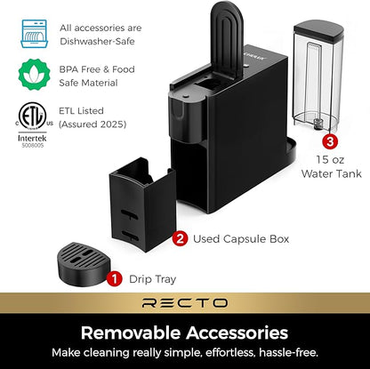 CHULUX RectoCafé Espresso Machine for Nespresso Original Capsule Pod, 20 Bar Professional Italian Pump Coffee Machine, Extra Mini Espresso Maker for Home & Office, Black