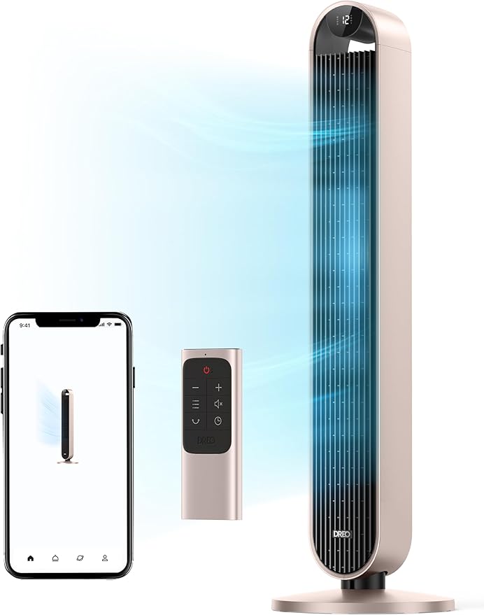 Dreo Smart Tower Fan Voice Control, 120° Oscillating Fan Works with Alexa/Google/App/Remote, 42 Inch, 25dB Quiet DC Bladeless Fan for Bedroom,12 Speeds, Floor Fan for Home, Office, Pilot Max S