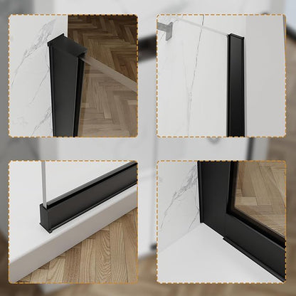 Shower Glass Wall Panel 36" W x 76" H, 3/8" (10mm) Tempered Glass, Half Frameless Fixed Shower Screen, Single Panel with Double-Sided Easy-Clean Coating - Matte Black