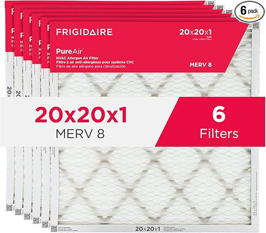 Frigidaire PureAir® 20x20x1 MERV 8 Allergen Electrostatic Pleated Air Conditioner HVAC AC Furnace Filters - 6 Pack (exact dimensions 19.81 X 19.81 X 0.81)