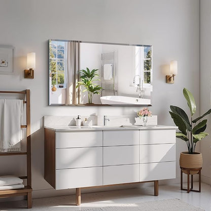 CILIBER Beveled Bathroom Mirror, 24x40 Large Frameless Mirrors for Over Sink, Upgraded Shatterproof Beveled Frameless Vanity Mirror for Bathroom,Bedroom,Living Room and Entryway