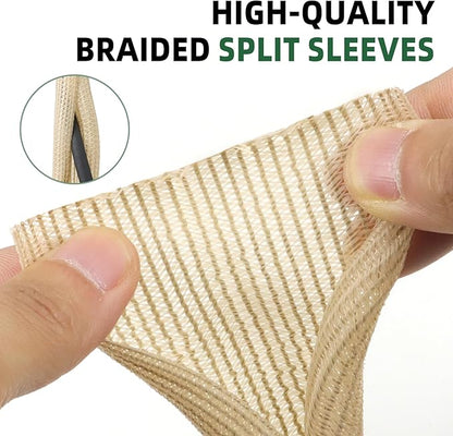 Split Wire Loom Tubing, Cable Protector Sleeve, Braided Cable Management for TV/Computer/Home Theater/Engine Bay, Cord Protectors from Pets No Chew (Wood Color, 3/8"-10ft)