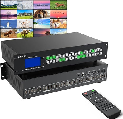 MT-VIKI 16X16 4K HDMI Matrix Switch Support Web GUI & 3.5mm Stereo Audio, 4K@30Hz, Rack Mount Switcher & Splitter, EDID, RS232, LAN Port, APP