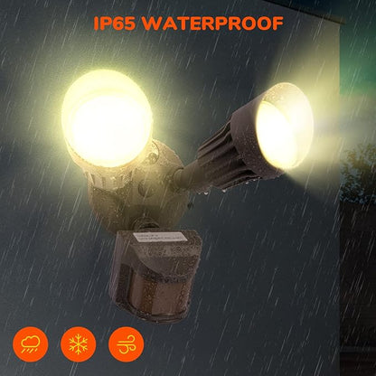 JJC LED Security Lights Motion Sensor Flood Light Outdoor Fixture,27.5W(120W Equiv.) 3000LM,IP65 Waterproof,3000K Warm White ETL Listed Outdoor Lighting Brown (Not Solar Powered)