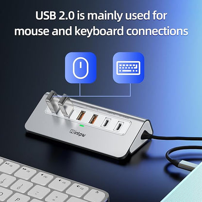 P9 PRO USB C Hub 10Gbps, intpw 9-in-1 USB 3.2 Hub with 4K@60Hz HDMI, 3 USB-A/C 3.2, 2 Type-A 2.0, PD 100W, SD/TF Slot, 3.28FT Aluminum USB Hub for PC, iPhone 16/15 Series, MacBook Air/Pro and More
