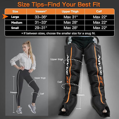 Air Compression Leg Recovery Boots : Dual-Power Sequential Compression System Device with Smart Pressure Sensor - 6 Modes & 14 Positions Foot and Leg Massage for Athletes & Gym (Large)