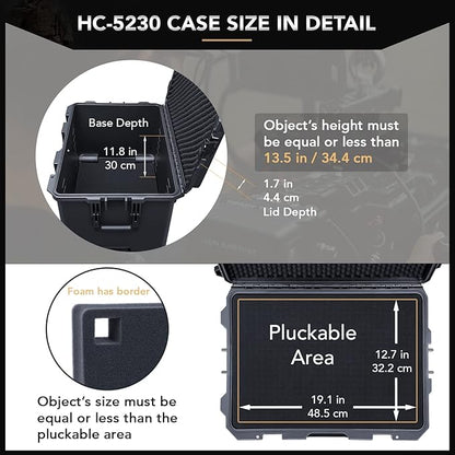 Lykus HC-5230 Large Waterproof Hard Case with Wheels and Customizable Foam, Interior Size 20.5x14.2x13.6 inch, Suitable for cameras, lenses, electronic equipment and more