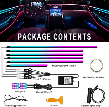 Dreamcolor Acrylic Interior Car Light 10 in 1 Automotive Ambient Light Kits with APP Control 16 Million Color 175 inches Fiber Optic Car LED Strip Light, RGB Music Sync Neon Car Lighting