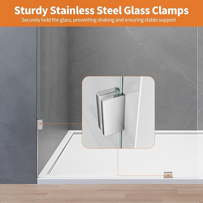 Shower Glass Panel, 32" W x 78.75" H Fixed Shower Screen Panel with 3/8"(10mm) SGCC Ultra Clear Tempered Glass, Frameless Walk in Shower Door with Easy‑Clean Coating (Chrome, 32" W x 78.75" H)