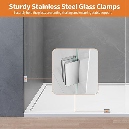 Shower Glass Panel, 32" W x 78.75" H Fixed Shower Screen Panel with 3/8"(10mm) SGCC Ultra Clear Tempered Glass, Frameless Walk in Shower Door with Easy‑Clean Coating (Chrome, 32" W x 78.75" H)