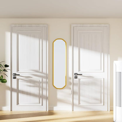 Modern Slim Wall Decor Mirror 10"x44" Gold - Skinny Wall Decor for Entryway, Bedroom, Nursery, Luxury Metal Frame with Anti-Shatter Glass