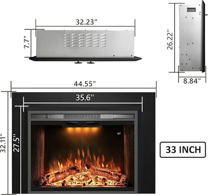 Velaychimny 44.5" W x 32" H Electric Fireplace Insert with Metal Trim Kit, Adjustable Flame, Fire Crackling Sound, Top Light Colors, Timer, Glass Door & Mesh Screen, Black