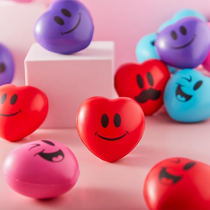 JOYIN 15 Pcs Valentines Heart Shape Stress Ball, Valentine's Day 3 inch Heart Ball Squishy Toy Exchange Gift for Kids, Stress Relief Party Favors, Holiday Reward Prizes