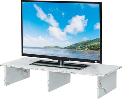 Convenience Concepts Designs2Go Wide TV Riser 42", for TVs up to 46" - Contemporary TV or Computer Riser for Living Room, Modern Office, Den, White Faux Marble