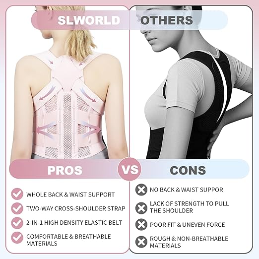 Posture Corrector for Women and Men Upgraded Back Brace, Adjustable Back Support for Upper and Lower Back Pain Relief, Shoulder Straightener for Hunchback, Scoliosis, Lumbar, Spine (Pink, Large)