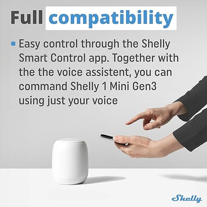Shelly 1 Mini Gen3 | WiFi Smart Switch Relay 1 Channel 8A | Home Automation | Bluetooth Gateway | Compatible with Alexa & Google Home | iOS Android App | No Hub Required | Dry Contacts