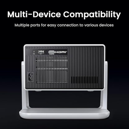 Smart Mini Projector, 1500 ANSI Portable Projector with WiFi and Bluetooth, HAPPRUN 4K Full HD Home Theater with 270° Stand, Dolby Sound, Built-in Apps,Compatible with Phone & PC, Indoor & Outdoor Use