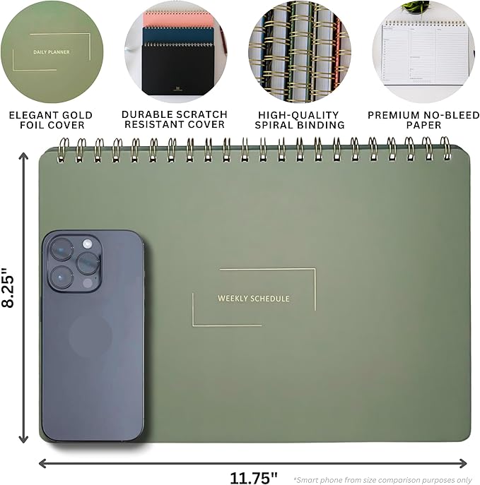 Undated Weekly Schedule | Business Planner | 8.25” x 11.75” ADHD Organizer | Premium Multi-Layout Schedule | Evergreen | Landscape Layout