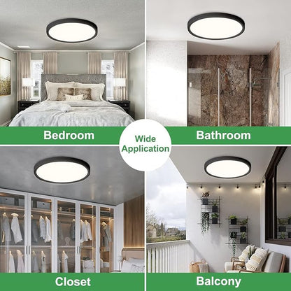 2PK 15.8 Inch Black LED Flush Mount Ceiling Light, 32W, 3480LM, 3000K/4000K/6000K CCT Selectable, Round Flat Panel Light Low Profile Ceiling Light Fitures for Hallway, Kitchen, Bedroom, Laundry Room