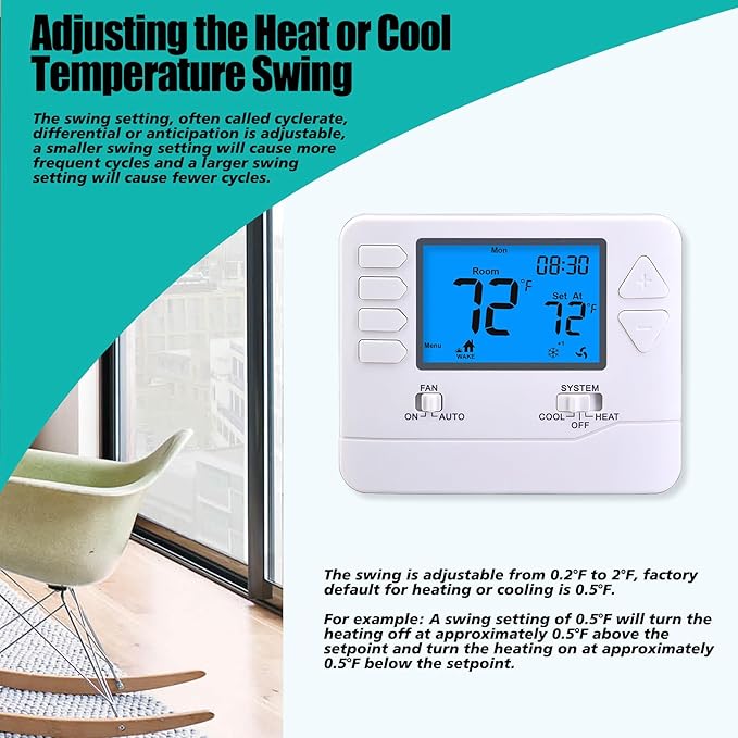 Suuwer 5-1-1 Day Programmable Thermostats for Home 2 Heat/ 2 Cool Conventional Multistage Systems
