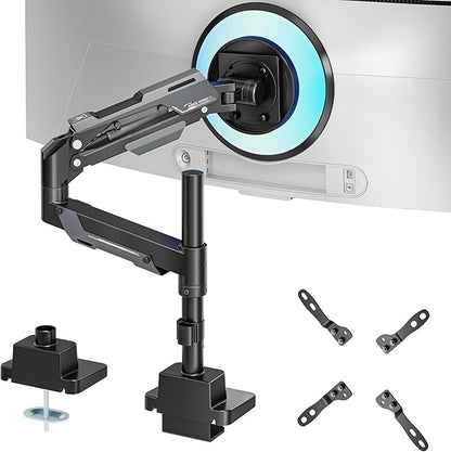 ARES WING CoreArm Single Monitor Mount, Ultrawide Monitor Arm for 24 to 57'' Heavy Duty Curved Screen, Adjustable Gas Spring Monitors Arm Stand up to 66LBS with 75/100/200 Vesa Mount, Black