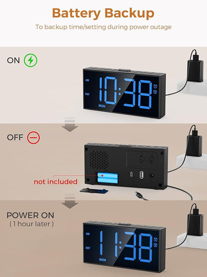 PPLEE Digital Alarm Clocks for Bedrooms Heavy Sleepers, 2 Alarms,Upgrade 7-5-2 Mode, Large Number Alarm Clock with USB Charger Ports,12/24H,Memory Function, Dimmable Simple Alarm Clock for Kids Senior