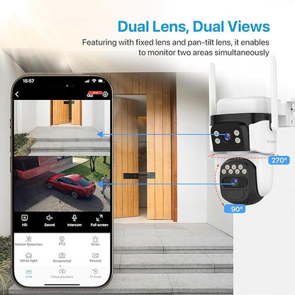 VSTARCAM 2K Dual Lens Security Camera Outdoor WiFi Camera for Home Security Home Survaillance Outdoor, 2.4G WiFi PTZ 2-Way Audio Auto Tracking Night Vision 360° View Cloud/SD Storage IP66 Weatherproof